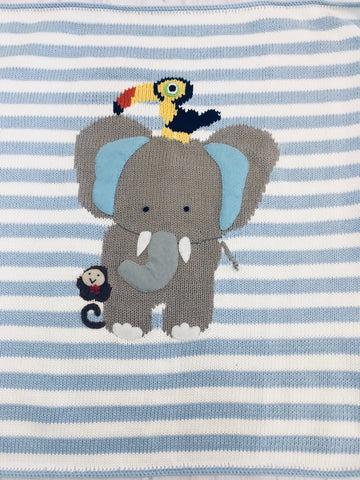 Art Walk Blue Stripe Elephant & Friends Blanket