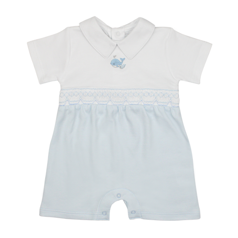 White/Blue Embroidered Whale Shortie