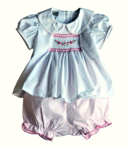Pink and White Smocked Baby Dress SEt
