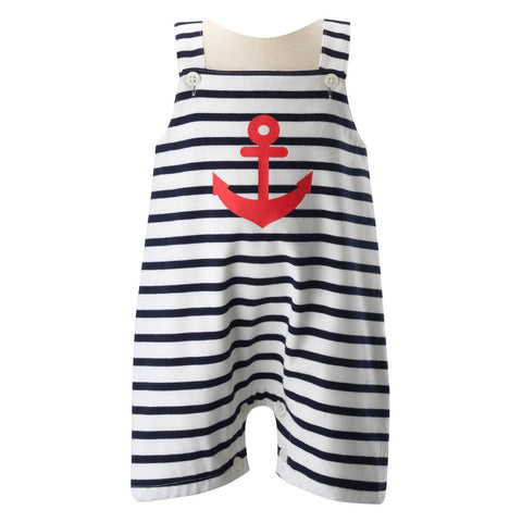 Navy Striped 1pc Knit Overall w/Anchor