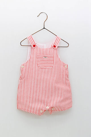 Coral & White Striped Short Overall. -