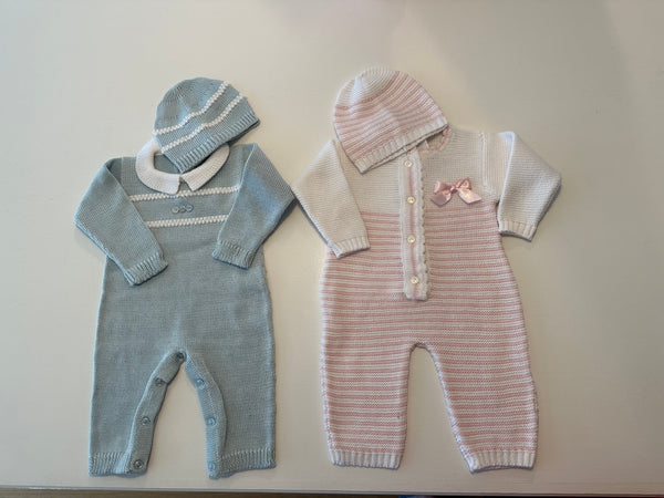 Hand Knit 1pc Romper and Hat