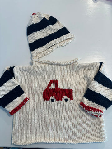 Hand Knit Truck Rollneck Sweater & Hat