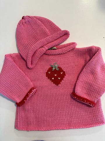 Hand KNit Pink Strawberry Rollneck & Hat
