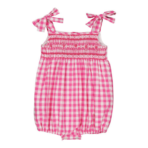 French Bright Pink Smocked Check Sunbubble- hand made in France