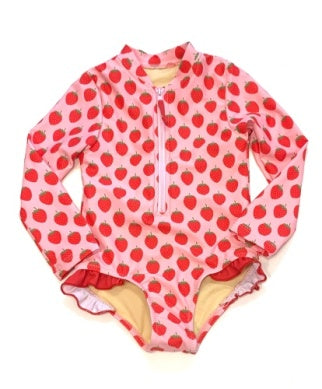 Pink Chicken Strawberries Rashguard Swimsuit