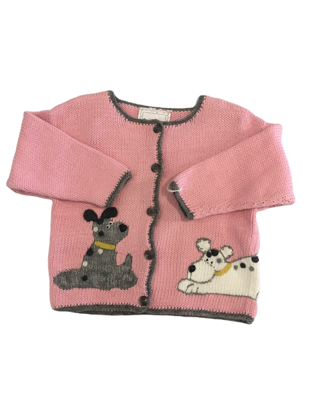 Art Walk Pink Grey Dogs Knit Cardigan-toddler