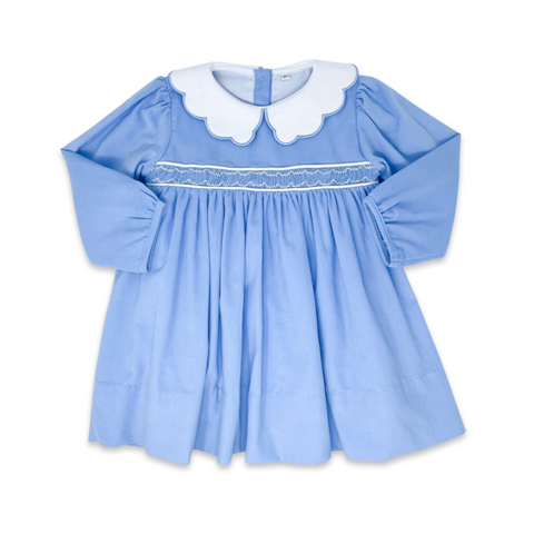 Blue Smocked Scalloped Collar Dress  12m-4t