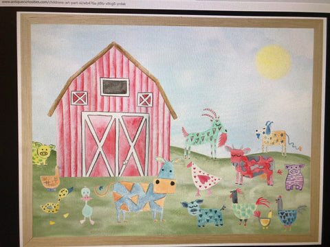 Watercolor Framed Print of Barn and Animals