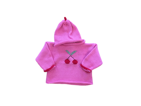 Hand Knit Pink Cherries Sweater