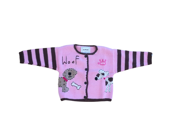 Art Walk Pink Woof Woof Cardigan Sweater